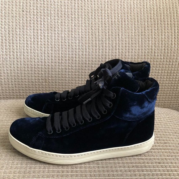 TOM FORD Russel Velvet Men\'s High-Top Navy Boots main image 5